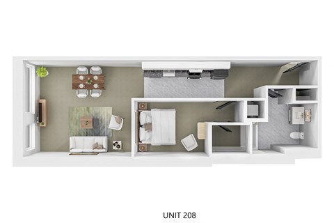Floor plan for 1 bed, 1 bath, 700 sqft